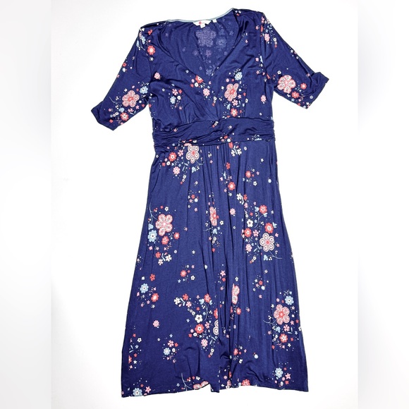 Boden Dresses & Skirts - NEW Boden Carrie Blue Floral Crossover Pockets Jersey Midi Dress Size 14R